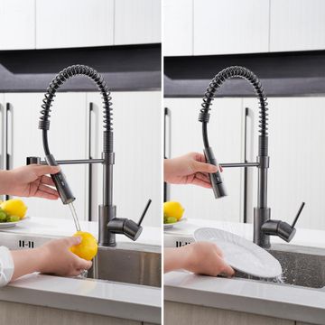 Delinia Tomas Spring Neck Kitchen Sink Mixer Tap Titan Brushed H46Cm Spout Reach 27Cm