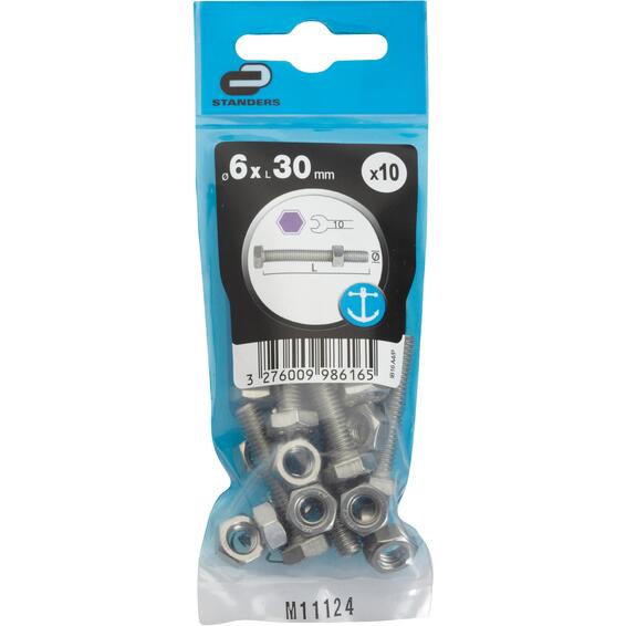 IB16 HEXAGON BOLT /NUT STEEL A4 6X30 10P