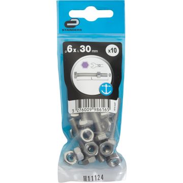 IB16 HEXAGON BOLT /NUT STEEL A4 6X30 10P