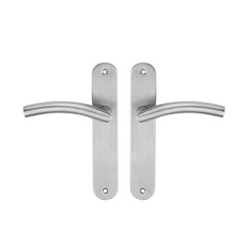 Door handles on plate keyless satin nickel finish margaud 195mm inspire