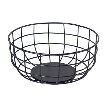 Regent round  powder coated  steel wire fruit basket black 11cmx24cm