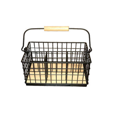 Regent wire and wood base cutlery caddy black 23cmx16cmx12cm 