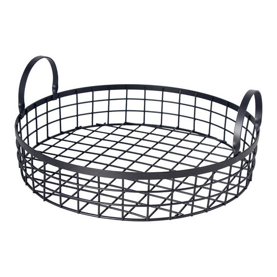 Regent round powder coated  steel mesh serving tray  with handles black 70mmx60mm