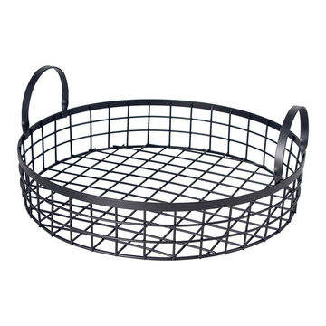 Regent round powder coated  steel mesh serving tray  with handles black 70mmx60mm
