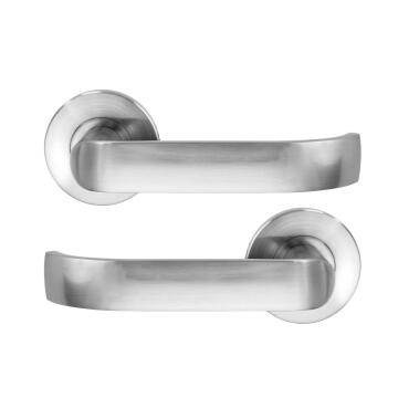 Door handles on round rose satin nickel finish lena inspire