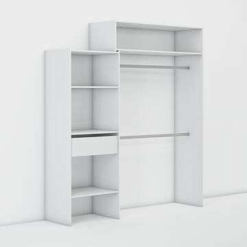 Wardrobe with 1 drawer and 2 rails, extendable w120-209xd40xh180cm