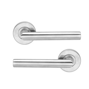 Door handles on round rose brushed stainless steel finish sarah inspire