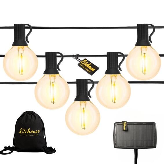 Litehouse solar led classic bulb string lights - 25 bulbs - warm white - 7.5m