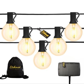 Litehouse solar led classic bulb string lights - 25 bulbs - warm white - 7.5m