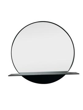 Round metal mirror with shelf black 60cm