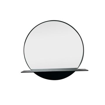Round metal mirror with shelf black 60cm
