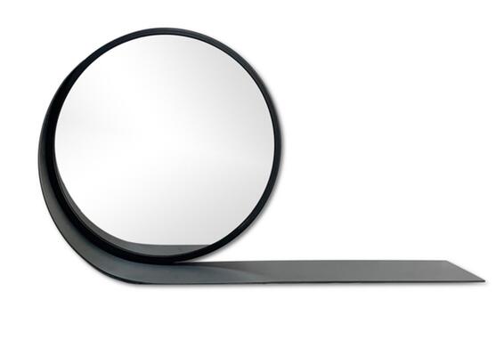 Round metal mirror with shelf 47cm black
