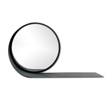 Round metal mirror with shelf 47cm black