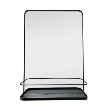 Metal Framed Mirror with Shelf Black