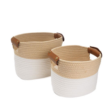 Storage Basket Set of 2 natural and White 