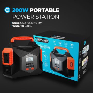 Switched 200w portable power station 166 5wh