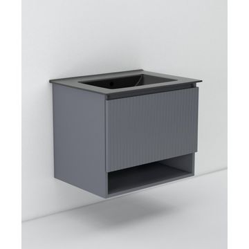 Wall hung bathroom cabinet including black basin storm grey w61cmxd46cmxh47cm