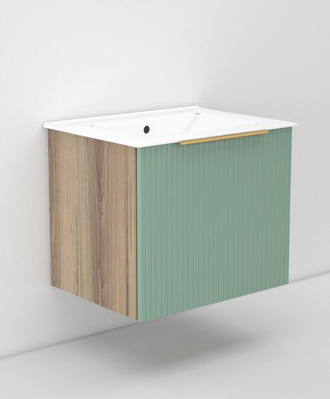 Wall hung bathroom cabinet including basin sage w61cmxd46cmxh47cm
