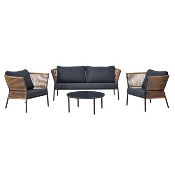 Fuji 4-Piece Coffee Set Steel & Wicker Dark Grey