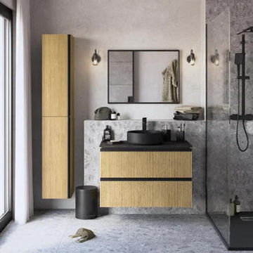 Sensea Studio Wall Hung Cabinet Light Oak Striated 90cm