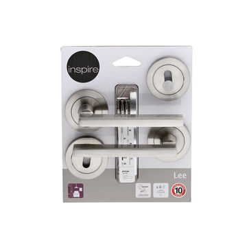 Door handles on round rose w/escutcheon satin nickel finish lee inspire