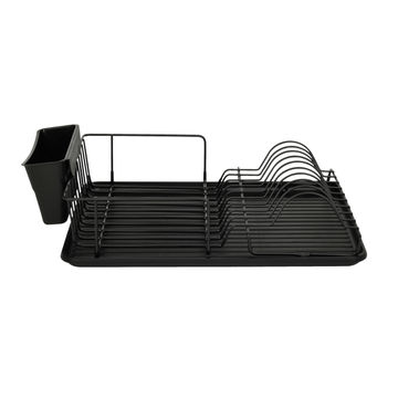 Delinia dish rack with cutlery holder - black