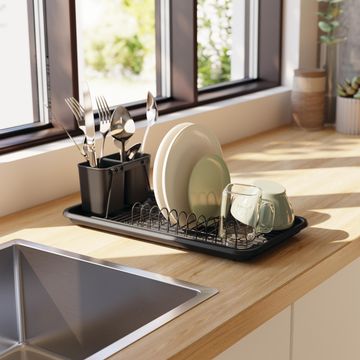 Delinia dish rack with under tray and cutlery holder- black