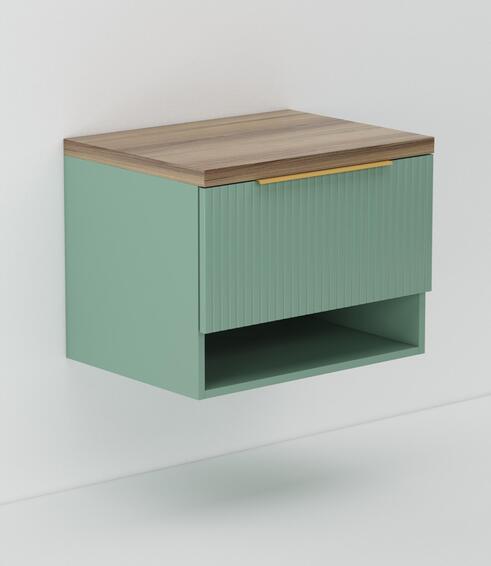 Wall hung bathroom cabinet including sahara counter top sage w61cmxd46cmxh47cm