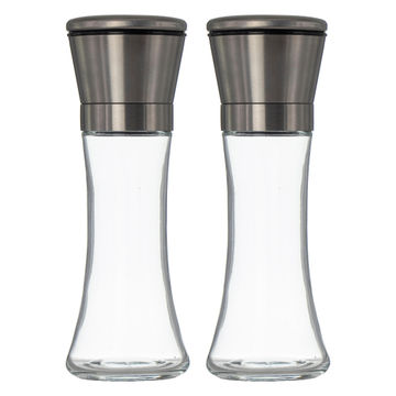 Regent salt and pepper steel and glass grinder set 2pc (65mm diax190mm)