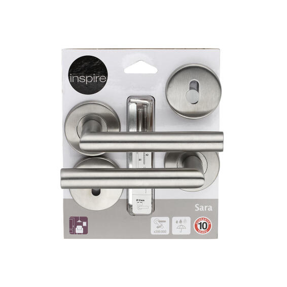 Door handles on round rose w/escutcheon brushed finish sarah inspire