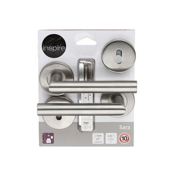 Door handles on round rose w/escutcheon brushed finish sarah inspire