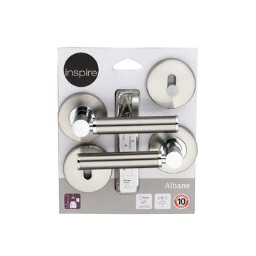 Door handles on round rose w/escutcheon satin nickel finish albane inspire