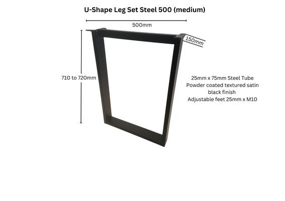 U-Shape Table Leg Set Steel Black W500 x H710mm