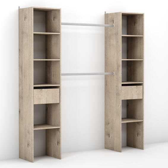 Wardrobe with 2 columns, 2 drawers and 2 rails w200xd40xh233cm