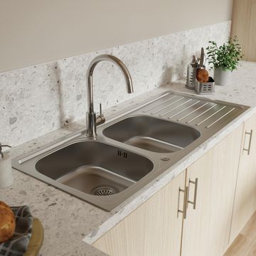 Delinia essential square double bowl with drainer stainless steel honeycomb kitchen sink 