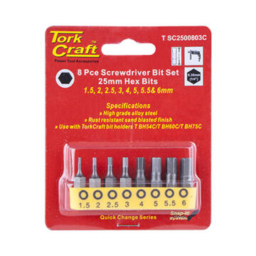Set of 8 screwdriver insert bits TORKCRAFT hex h1.5-h6