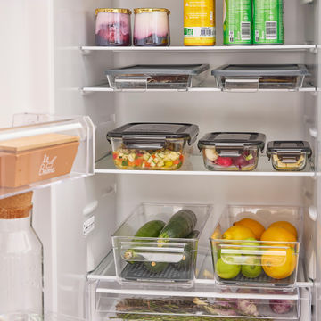 Delinia loft set of 3 rectangular hermetic glass storage containers with wing lids 180ml/650ml/ 1500ml black