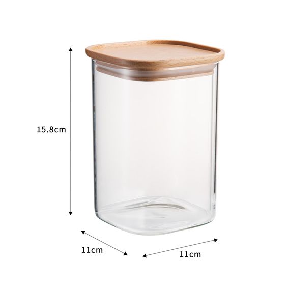 Delinia beech lid glass kitchen storage jar 11x11x15.8cm
