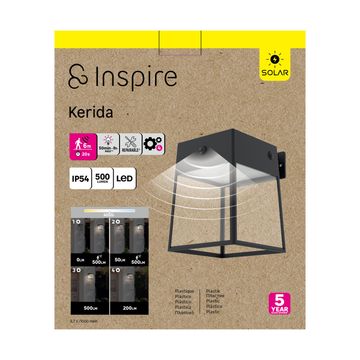 SOLAR WAL LAMP PLASTC IP54 BLK CW KERIDA