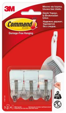 Wire hooks clear sml damage-free hanging 3 hooks, 4 strips command 3M