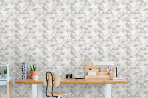Wallpaper non-woven geometric white & grey 10.05m