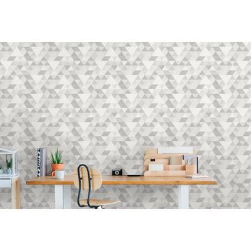 Wallpaper non-woven geometric white & grey 10.05m