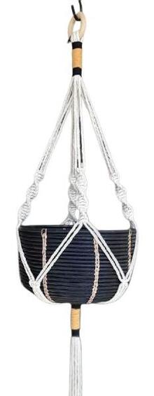 SINGLE MACRAME PLANT HANGER NATURAL WITH MUSTARD AND BLACK