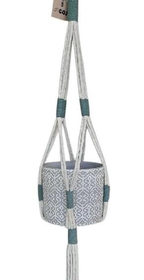SINGLE MACRAME PLANT HANGER NATURAL WITH SAGE FINISH