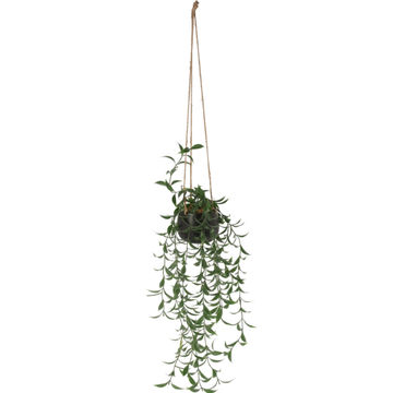Hemp rope artificial hanging plant in black ceramic pot 11.5cm