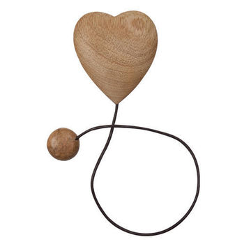 Curtain Tie Back Magnetic 3D Heart Natural Wood