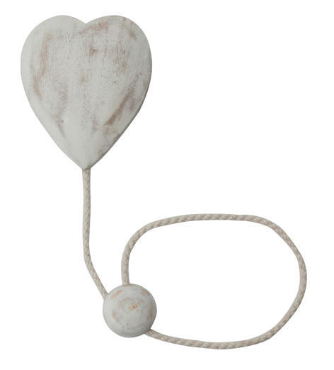 Curtain Tie Back Magnetic Heart 3D White Washed