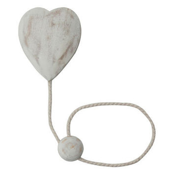 Curtain Tie Back Magnetic Heart 3D White Washed
