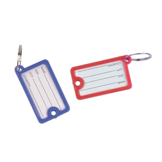 Plastic key ring tag holders square assorted colours 2pc standers