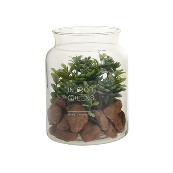 Mini jade artificial plant succulent glass vase 12.5cm